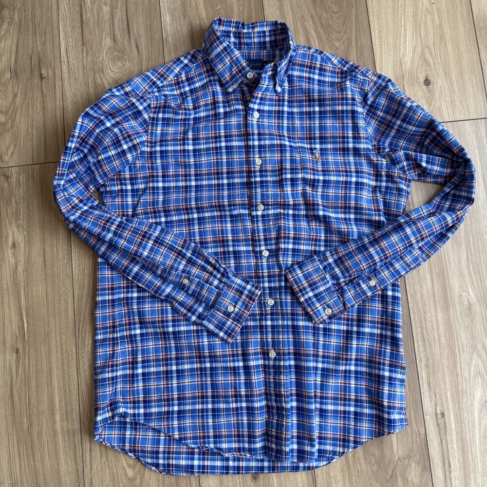 Polo Ralph Lauren Classic Fit Plaid Long-Sleeve Button Shirt Men's Sz M Red Blue